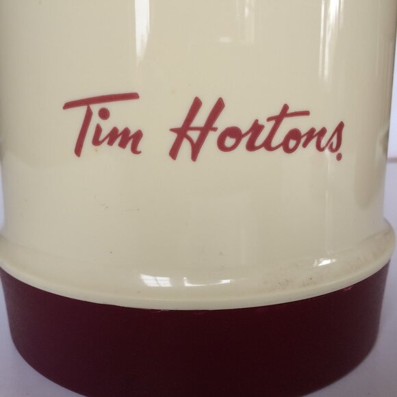 VTG Tim Hortons Thermos Cream Maroon Red Cup 13.5 " Tall Logo Print 32 oz - Picture 10 of 11